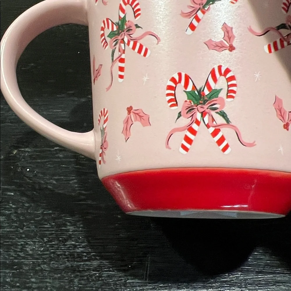 NWOT Pink Holiday Mug with Candy Cane Design @ 10 oz